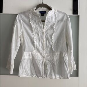 J.McLaughlin White Ruffle Front Blouse